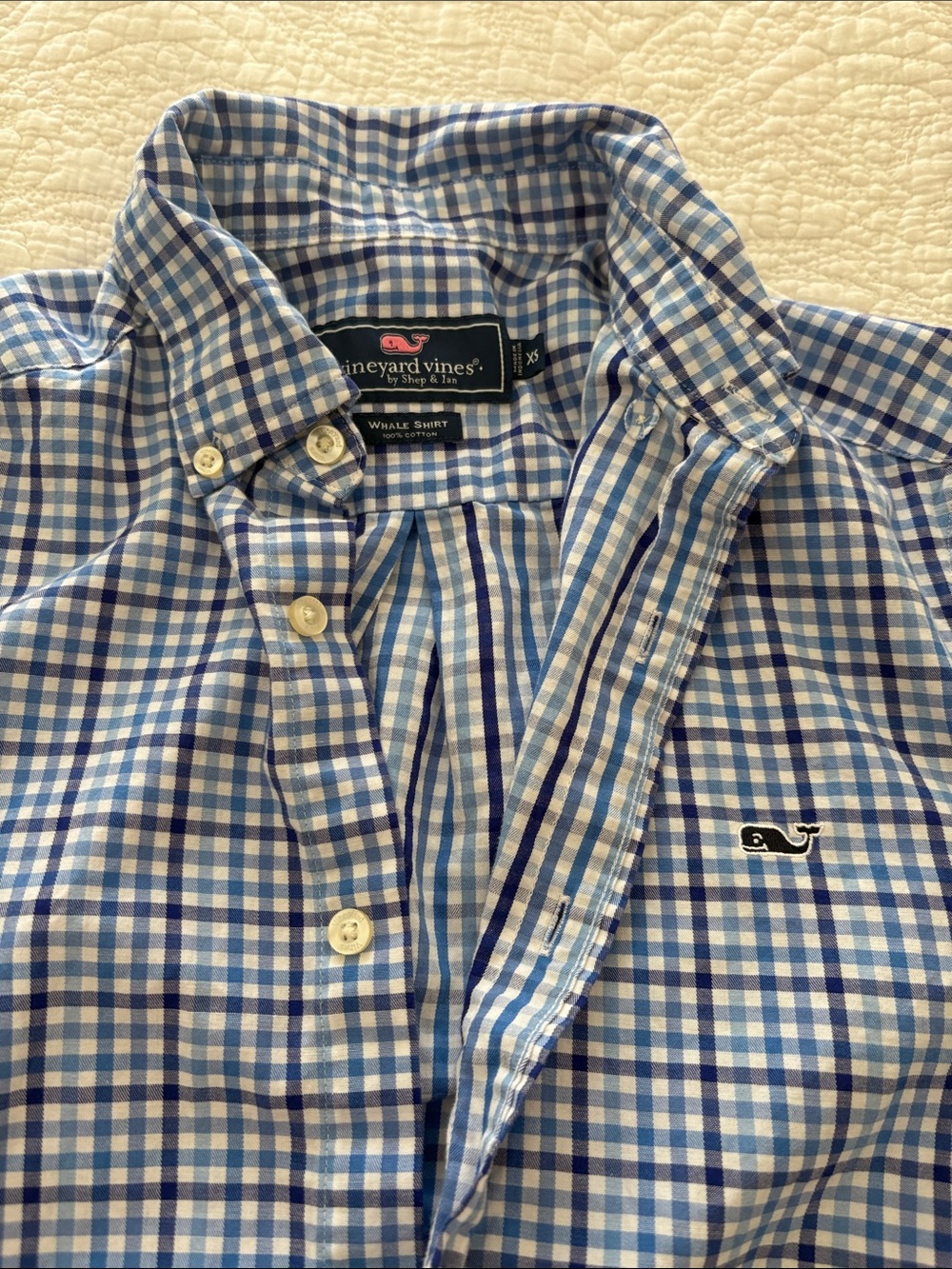 Vineyard Vines Blue & White Gingham Button-Down Shirt for Kids